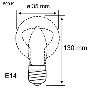 Technische Zeichnung: Paulmann Glühlampe Cosy E14 Flackerkerze, Maße: 35x130mm.