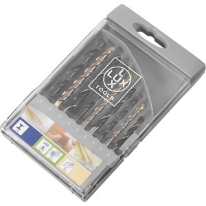 Set di punte da trapano LUX Comfort, 9 pezzi (5-8 mm) in scatola trasparente. Adatto per legno, pietra e metallo.