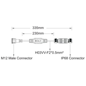 Connettore Schönenberger M12 nero per sistemi di illuminazione esterna a 24V.