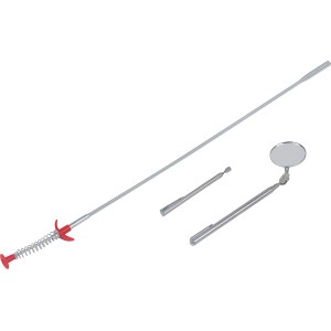 Set di pinze a 3 pezzi: pinza a gancio, sollevatore magnetico e specchio di ispezione in acciaio per aree difficili da raggiungere.