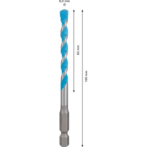 Foret universel Bosch Expert Hex-9 Multi Construction, diamètre 6 mm, avec queue hexagonale.