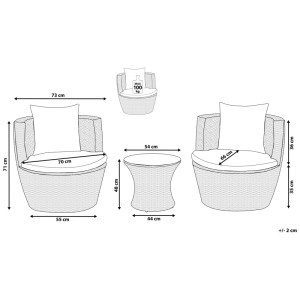 Beliani Set bistro Capri grigio, dimensioni: 2 poltrone, 1 tavolo. Ideale per balcone e terrazza.