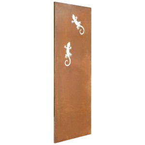 Rostfarbener Nouvel Paravent Gecko aus Stahl, 200x60cm, für den Sichtschutz im Garten.
