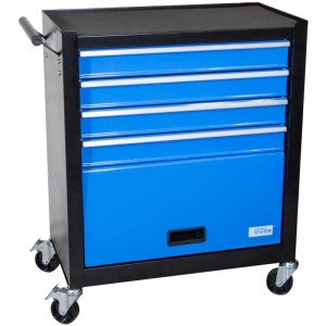 Chariot d'atelier Güde GW 4.1 bleu, vide, avec 4 tiroirs et roulettes.
