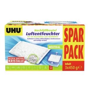 UHU Recharge déshumidificateur, lot économique 3x450g. Déshumidificateur pour un climat intérieur agréable.