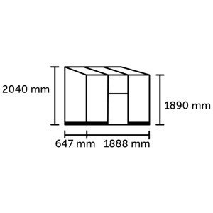 Schéma serre Halls Qube Lean-to 2, dimensions : 2040x647x1890x1888 mm, montage mural.