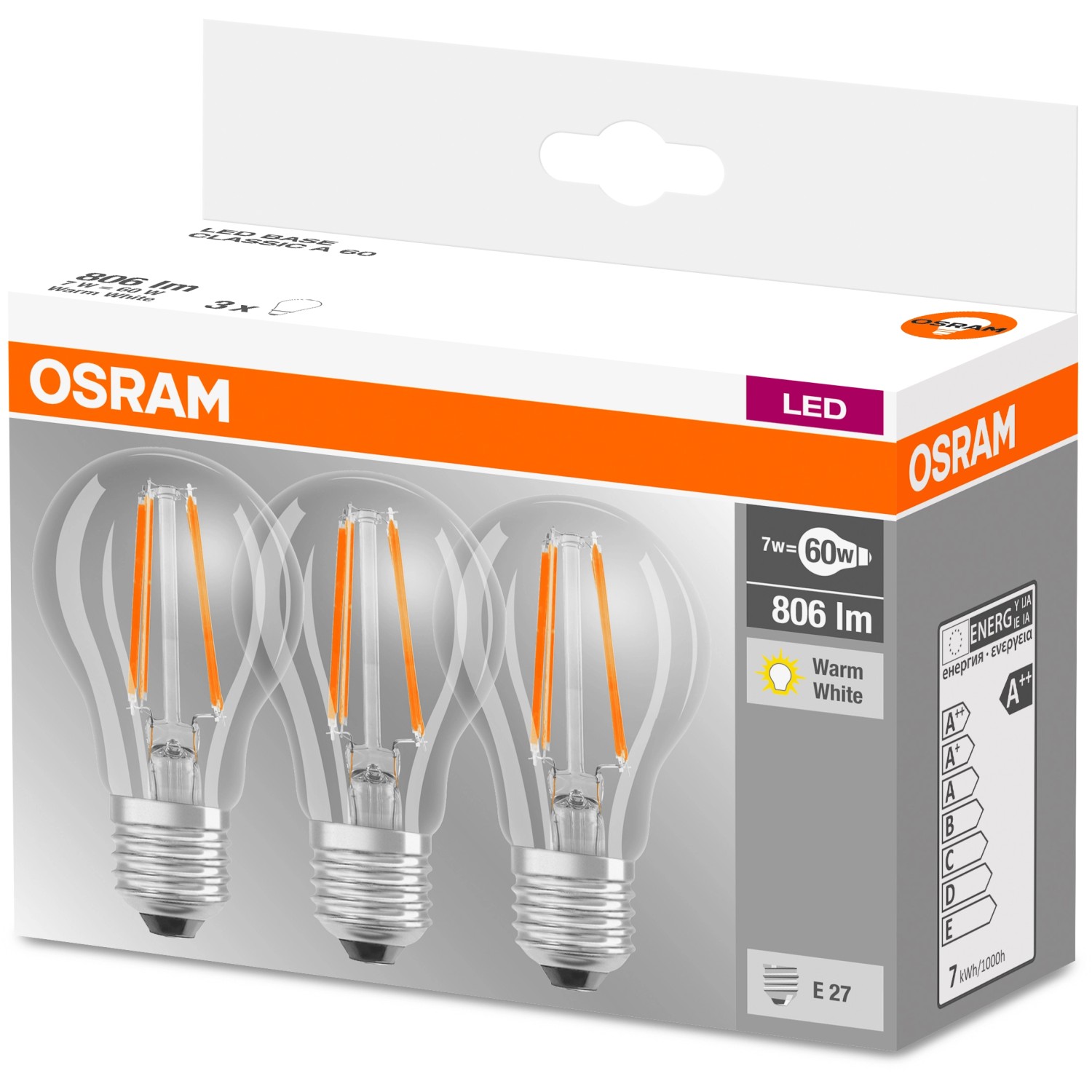 Osram LED-Leuchtmittel Base Glühlampenform E27 Kaltweiss 60W 806lm