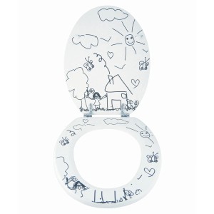 Abattant WC enfant MSV blanc avec dessins d'enfants, MDF, 42,5x36,5x5cm.