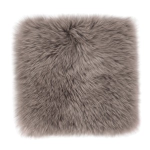 Coussin d'assise carré en peau de mouton taupe, env. 34x34 cm. Doux et confortable pour chaise, banc ou canapé.