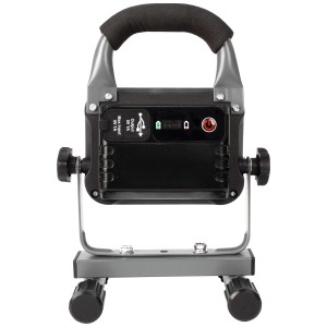 Faretto da lavoro a LED a batteria Steffen, 15 W, grigio, con maniglia e supporto.
