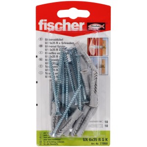 Fischer Tassello universale UX 6x35 RSK con viti, 10 pezzi, per diversi materiali da costruzione.