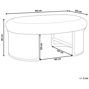 Schizzo: Tavolino da esterno Beliani Livadeia, rattan naturale, 40x96x60 cm, con dimensioni.