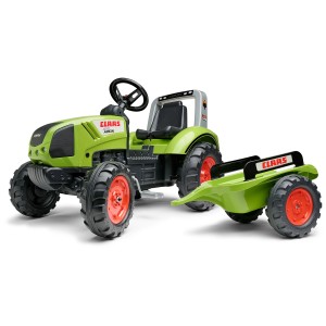 Falk Claas trattore con rimorchio, verde, per bambini dai 3 ai 7 anni. Promuove le capacità motorie e l'equilibrio.