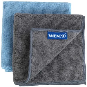 Wenko panni Miko, set da 2, blu e grigi, in microfibra per cucina e casa.