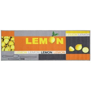 Tapis de cuisine jaune motif citron, 50x150 cm, en polyamide. Tapis décoratif pour cuisine et couloir.