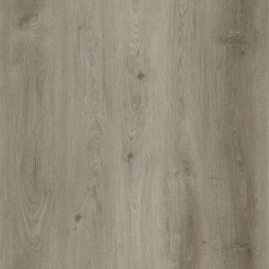 Gros plan : Revêtement de sol vinyle à clic Chêne Tendance avec isolation phonique intégrée aspect bois.