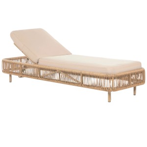 Lettino da giardino beige Osini in rattan con schienale regolabile e cuscino.