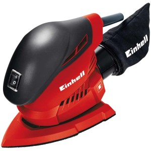 Einhell TH-OS 1016 multi ponceuse : Ponceuse vibrante rouge avec sac à poussière.