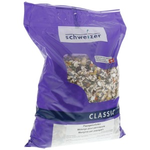 Eric Schweizer Mangime per pappagalli 4 kg in sacchetto viola con mix di semi, noci e verdure.