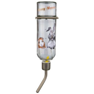 Honey & Hopper abbeveratoio in vetro per piccoli animali, 500 ml, con tubo in acciaio inox e motivi animali.