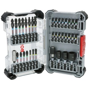Set di inserti per avvitatura Bosch Professional Pro Impact da 36 pezzi nella custodia aperta.