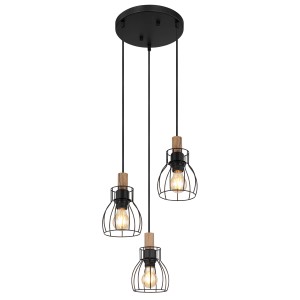 Globo lampada a sospensione Mina, 3 luci, legno/nero, Ø 35,5cm. Lampada a sospensione con paralumi a filo.
