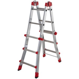 Scala telescopica Hailo 4x3 gradini, alluminio, impostata come scala a libro. Ideale per lavorare a diverse altezze.