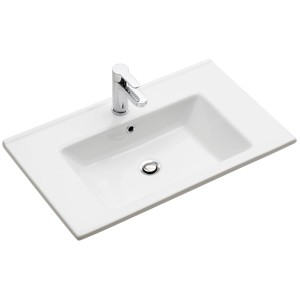 Lavabo in ceramica bianca Pelipal, 75x45 cm, con foro rubinetto e troppopieno per mobili bagno.