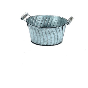 Vaso rotondo DecoFinder Wave in zinco con manici in legno. Ideale come fioriera.