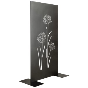 Paravent de jardin Nouvel Allium en métal anthracite avec motif floral délicat.