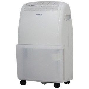 Weisser Kibernetik M20 Luftentfeuchter mit transparentem Wasserbehälter und Rollen, ideal für die Raumentfeuchtung.