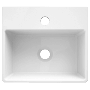 Lavabo blanc Domberg (33,5x29,5 cm) avec trou de robinet, idéal pour WC invités.