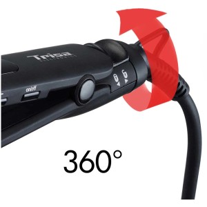 Gros plan du lisseur Trisa Essential Glamour avec cordon pivotant à 360°.