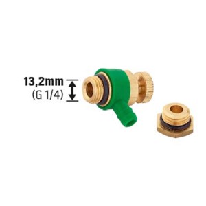 Soupape de vidange 13,2 mm (G 1/4) en laiton avec poignée verte et bouchon borgne.