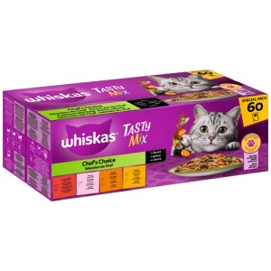 Whiskas Tasty Mix Katzen-Nassfutter Chef's Choice Sauce, 60 Stück Vorratspackung.