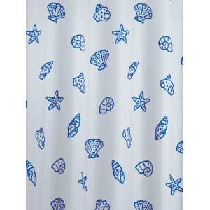 Tenda doccia Spirella Concha con motivo a conchiglie blu, 180x200 cm.
