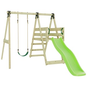 Altalena OutdoorToys OrchideeKind con scivolo verde e scala. Set altalena in legno per bambini.