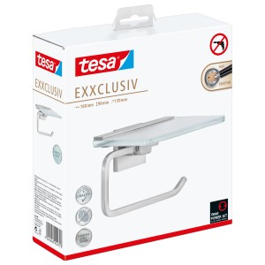 Tesa Exxclusiv Porta carta igienica con mensola effetto acciaio inox, per montaggio a parete senza forare.
