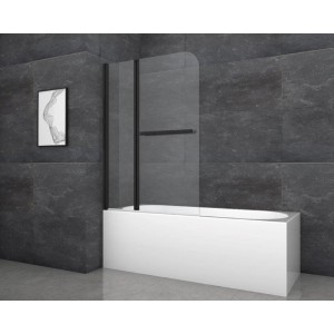 Paroi de baignoire Aurlane Black Comfort 2, noir mat, 100x140 cm, avec porte-serviettes.