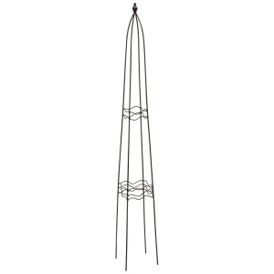 Tutore per piante rampicanti a obelisco nero, quadrato, alto 120 cm, in acciaio verniciato a polvere.
