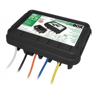 Boîte de câble noire Dribox taille M (11x15x28,5cm) pour connexion électrique extérieure résistante aux intempéries.