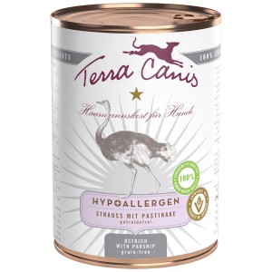 Terra Canis alimento umido ipoallergenico per cani con struzzo, lattina da 400g.