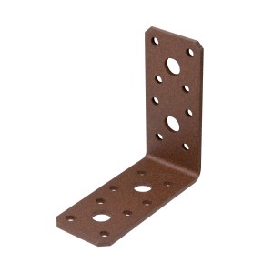 Équerre Alberts Duravis, brun rouille, 90x90x40 mm, acier avec trous pour un montage facile.