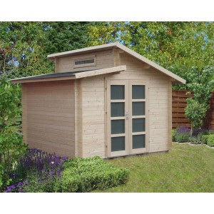 Moderna casetta da giardino Alpholz Aktiva marrone con tetto a falda unica, 360x360 cm. Casetta in legno con doppia porta e piccola finestra.