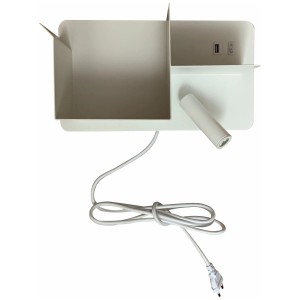 Mondilux Applique murale LED Benno droite, lampe blanche avec étagère et ports USB.