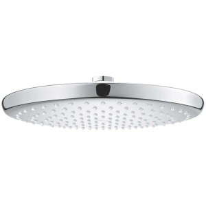 Douche de tête Grohe Vitalio Start 250, douche ronde chromée avec dos blanc.