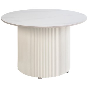 Table basse beige Lemont de Beliani avec plateau rond en bois de manguier, Ø 70 cm.