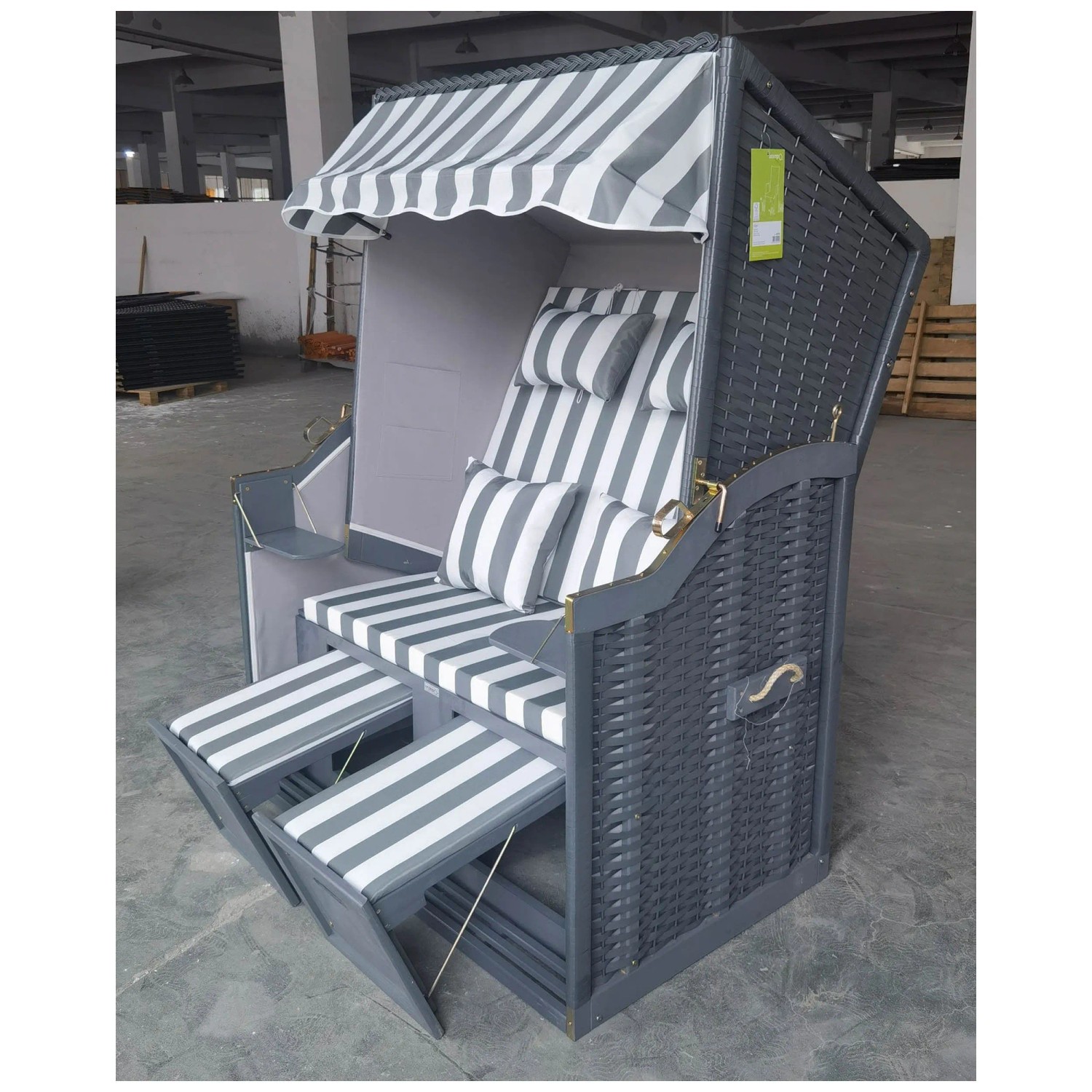 Acamp Strandkorb Rügen Nadelholz PE-Rattan Grau 160 x 110 x 81 cm