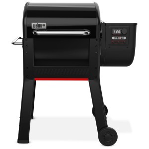 Barbecue à pellets Weber Smoque noir avec tablette latérale et contrôle digital.