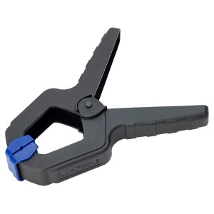 Serre-joint à ressort LUX Classic 150 mm noir en plastique avec embout bleu. Outil de travail du bois.